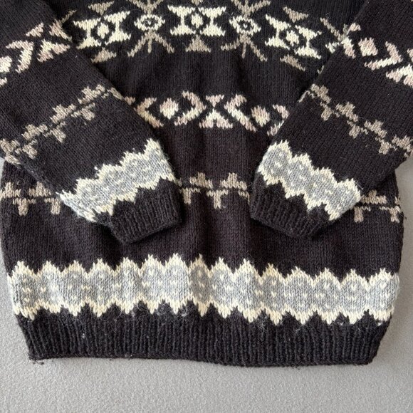 Vintage Hand Knit Wool Fair Isle Sweater Extra Thick Size L/XL Nepal Made Nordic - Picture 3 of 14